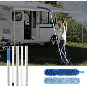 RV Awning Cleaning Mop for Camper, Bend Angle at Will, RV Washing Brush with Extendable Handle, Car Wash Mop for Truck, RV, Trailer, Motohome (2 Mop Pads )