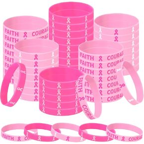 Liliful Breast Cancer Awareness Pink Ribbon Bracelets Breast Cancer Awareness Silicone Wristbands Breast Cancer Bracelets Pink Ribbon Wristband Inspiring Wristbands for Women Event Party (200 Pcs)