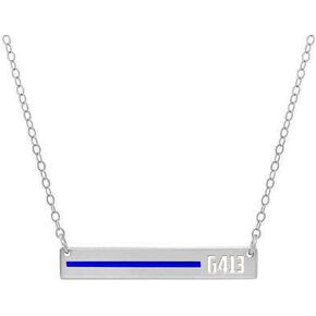 PicturesOnGold.com Gold Over Silver Personalized Horizontal Thin Blue Line Police Necklace with 18" Chain
