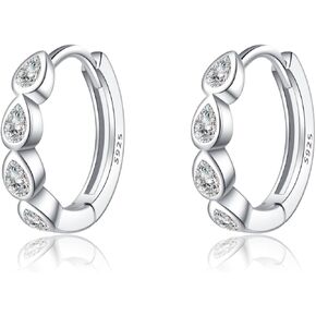 SLUYNZ Solid 925 Sterling Silver Small Teardrop Hoop Earrings for Women Teens CZ Waterdrop Hoop Earrings Huggie Infinity Earrings