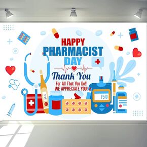 Pharmacy Appreciation Week Backdrop Banner Decorations, Happy Pharmacy Week Banner Background Thank You Pharmacy Staff Party Decorations