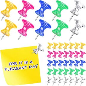 Jumbo Push Pins, 50 PCS Clear Giant Thumb Tacks Steel Point 1 Inch and Giant Large Push Pins Jumbo for Bulletin Cork Board, Painting, Wall Long ( Red, Blue, Yellow, Green, Clear) (P-02)