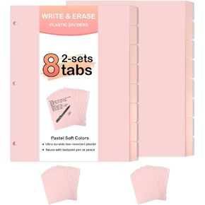 3 Ring Pink Binder Dividers with 16-Tabs, A4 Pink Binder Dividers, Sturdy Plastic Dividers