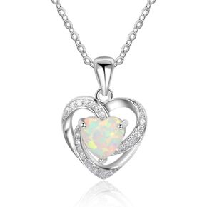 Sterling Silver 7mm Heart Shape White Created Opal Pendant Necklace