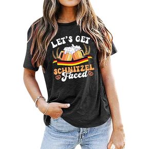 Oktoberfest Shirt German Flag Shirts - 2024 Festival T-Shirt Let’s Get Schnitzel Faced Tee Casual Crewneck Tops
