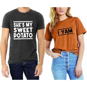 She's My Sweet Potato I Yam T Shirt for Thanksgiving Matching Couples Shirt Thanksgiving Husband and Wife Casual Tops