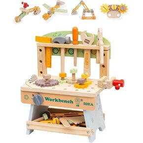 Kids Tool Bench, Toddler Tool Bench Pretend Play Toys, Wooden Workbench Tool Set for Kids Ages 3-5, Educational Gift Construction Toy for Boys Girls