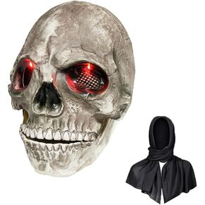Halloween Mask Realistic Latex Mask with Eyes Led Light Skull Mask + Free Shawl for Parties, Halloween, Cosplay, Club Deco