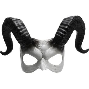 Generic Goat Mask Cosplay Costume Gothic Goat Head Skull Mask Horns Devil Mask Ram Horns Adult Demon Mask Halloween Horn, Black, White
