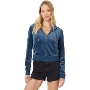 Juicy Couture Womens, Classic Juicy Hoodie with Back Bling, Midnight Sea, Medium