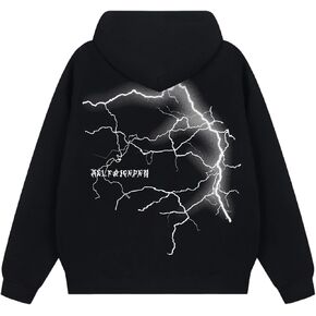 Aelfric Eden Oversized Graphic Hoodies Y2k Lightning Print Streetwear Hoodie Pullover Hooded Sweatshirt