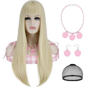 NICAT Blonde Wigs for Women Long Blonde Wig with Bangs Natural Cute Soft Straight Blonde Wigs for Party Costume Halloween NT042 in Saudi Arabia