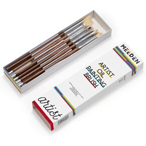 MEEDEN Artist Oil Paint Brush Set: 10 Pcs Hog Bristle Art Paint Brushes - Professional Oil Paint Brushes with Wood Long Handle - Perfect for Adults Canvas Painting