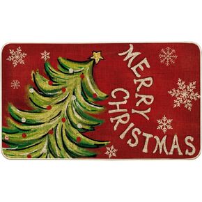 Artoid Mode Xmas Tree Merry Christmas Doormat, Snowflake Winter Home Decor Low-Profile Switch Rug Door Mat Floor Mat for Indoor Outdoor 17x29 Inch