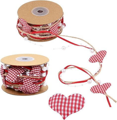 Valentine’s Ribbons, 1-1/2 Inches 5.5 Yards Burlap Ribbon with Pearls Beads Hearts for Gift Bouquet Wrapping Crafts Wreaths Hanging Wedding Party in Saudi Arabia