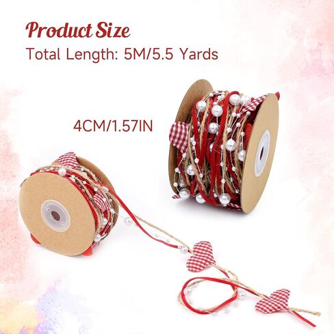 Valentine’s Ribbons, 1-1/2 Inches 5.5 Yards Burlap Ribbon with Pearls Beads Hearts for Gift Bouquet Wrapping Crafts Wreaths Hanging Wedding Party in Saudi Arabia
