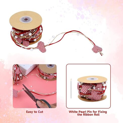 Valentine’s Ribbons, 1-1/2 Inches 5.5 Yards Burlap Ribbon with Pearls Beads Hearts for Gift Bouquet Wrapping Crafts Wreaths Hanging Wedding Party in Saudi Arabia