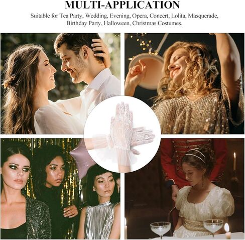 YAMEIZE قصيرة الدانتيل قفازات شبكية تول الحدود مع لؤلؤة أوبرا الشاي حفلة قفاز للنساء قفازات الزفاف للعروس in Kuwait