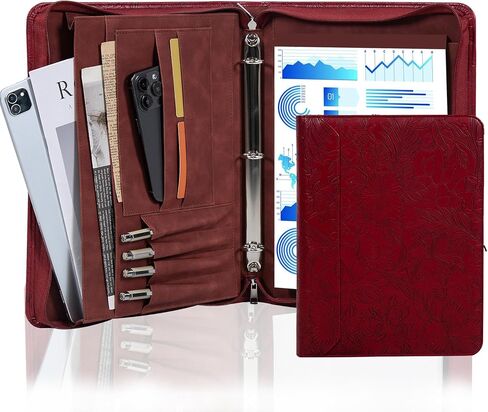 AZXCG Embossed Portfolio Binder,3-Ring Zipper Padfolio for Women and Men (Red) in Saudi Arabia
