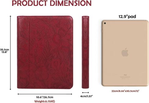 AZXCG Embossed Portfolio Binder,3-Ring Zipper Padfolio for Women and Men (Red) in Saudi Arabia