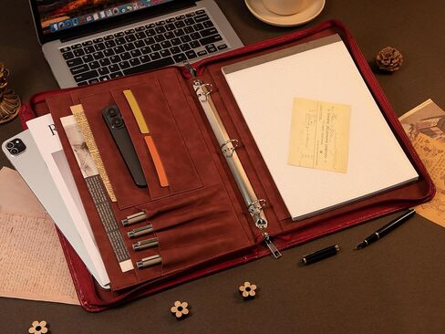 AZXCG Embossed Portfolio Binder,3-Ring Zipper Padfolio for Women and Men (Red) in Saudi Arabia