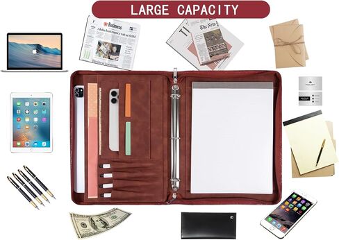 AZXCG Embossed Portfolio Binder,3-Ring Zipper Padfolio for Women and Men (Red) in Saudi Arabia