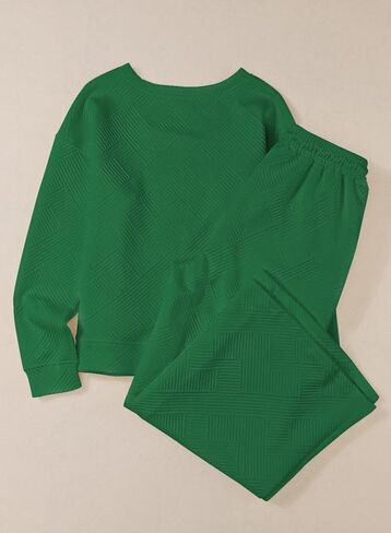 Muchpow Women's 2 Piece Outfits Fall Casual Long Sleeve Knit Pullover Top Drawstring Wide Leg Lounge Set in Saudi Arabia