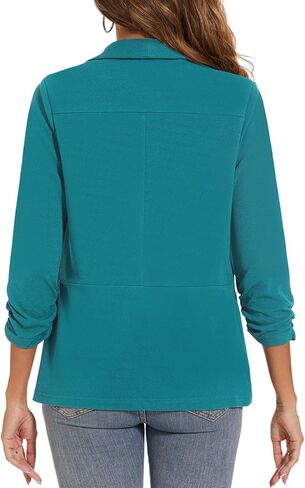 سترات نسائية كاجوال للعمل في الخريف 3/4 بأكمام مكشكشة وشال وطية صدر السترة العصرية للعمل والمكتب ملابس خارجية *أزرق مخضر، مقاس L* in Kuwait