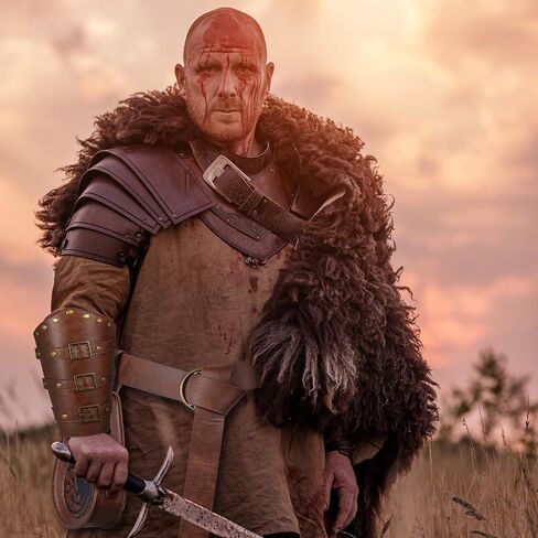Medieval Viking Belt with Arm Guards Bags & Viking Fur Collar Renaissance Accessories for Halloween in Saudi Arabia