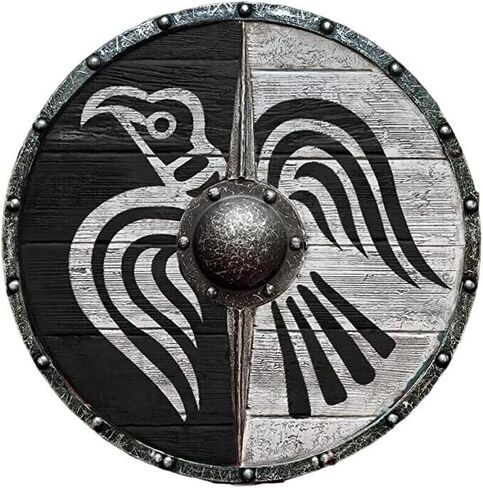 درع الفايكنج من القرون الوسطى Eivor Valhalla Raven Clan Norse أبيض وأسود درع من الخشب والحديد لديكور المنزل/التأثيري in Saudi Arabia