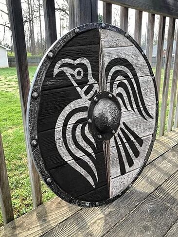 درع الفايكنج من القرون الوسطى Eivor Valhalla Raven Clan Norse أبيض وأسود درع من الخشب والحديد لديكور المنزل/التأثيري in Saudi Arabia