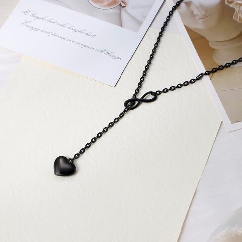 MILAKOO Lariat Y-قلادة للنساء، قلادة طويلة بسلسلة سوداء، قلادة على شكل قلب من الفولاذ المقاوم للصدأ، قلادة بطبقات قابلة للتعديل in Kuwait