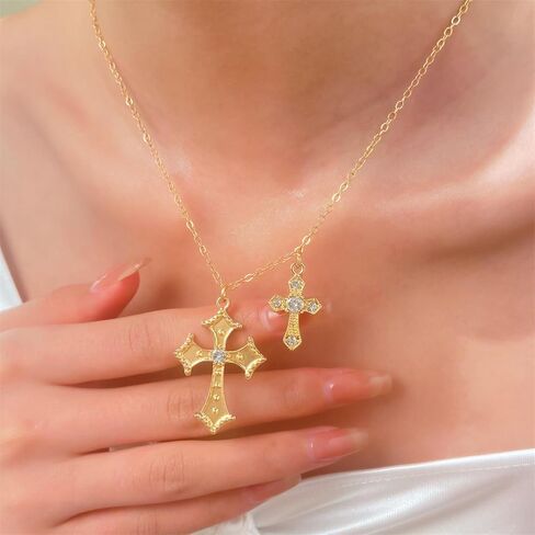 Dreuyet Cross Necklace for Women Trendy Rhinestone Double Cross Pendant Necklace Charm Baroque Style Cross Choker Necklace Valentines Day Christmas Day Jewelry Gifts in Saudi Arabia