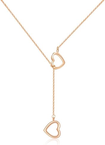 Dainty Open Heart Necklace for Women, Adjustable Tiny 14k Rose Gold Heart Pendant Choker Necklaces, Cute Love Open Heart Y Chain Necklace for Girls, Small Heart Necklace Jewelry Gifts for Her in Saudi Arabia
