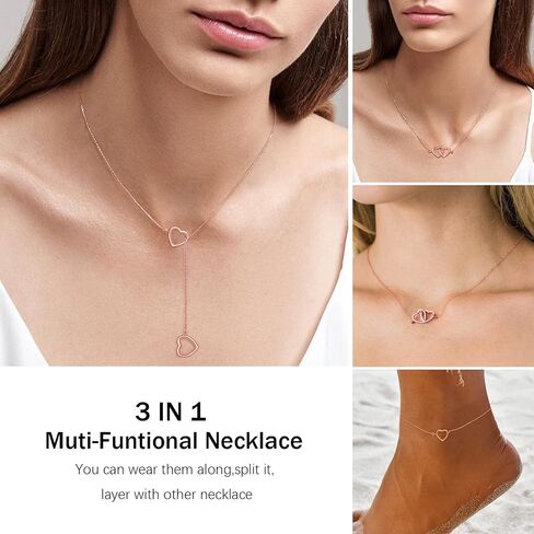 Dainty Open Heart Necklace for Women, Adjustable Tiny 14k Rose Gold Heart Pendant Choker Necklaces, Cute Love Open Heart Y Chain Necklace for Girls, Small Heart Necklace Jewelry Gifts for Her in Saudi Arabia