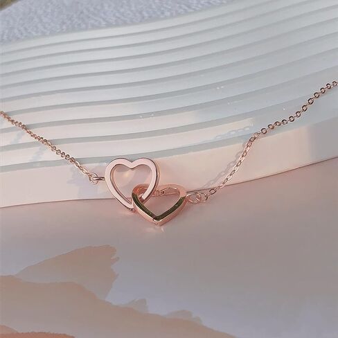Dainty Open Heart Necklace for Women, Adjustable Tiny 14k Rose Gold Heart Pendant Choker Necklaces, Cute Love Open Heart Y Chain Necklace for Girls, Small Heart Necklace Jewelry Gifts for Her in Saudi Arabia