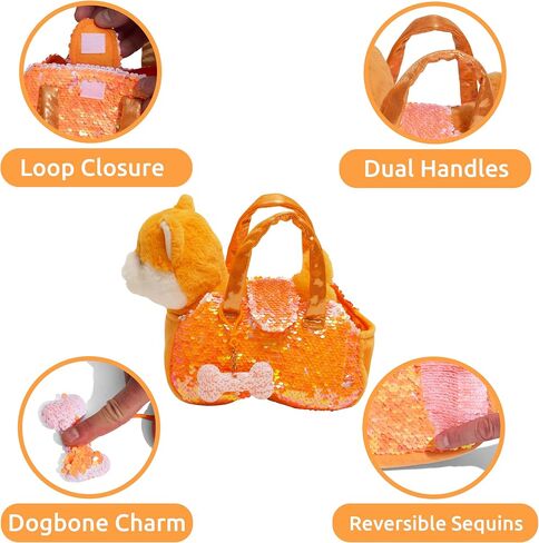 Little Jupiter Pet Plush Set with Purse w/Reversible Sequins & Charm - Stuffed Animal Toy for Kids Ages 4-5 - 6-7 - Stuffed Animal Purse - Stuffed Animals for Girls - (Pink Labradoodle) in Kuwait