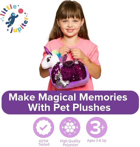 Little Jupiter Pet Plush Set with Purse w/Reversible Sequins & Charm - Stuffed Animal Toy for Kids Ages 4-5 - 6-7 - Stuffed Animal Purse - Stuffed Animals for Girls - (Pink Labradoodle) in Kuwait