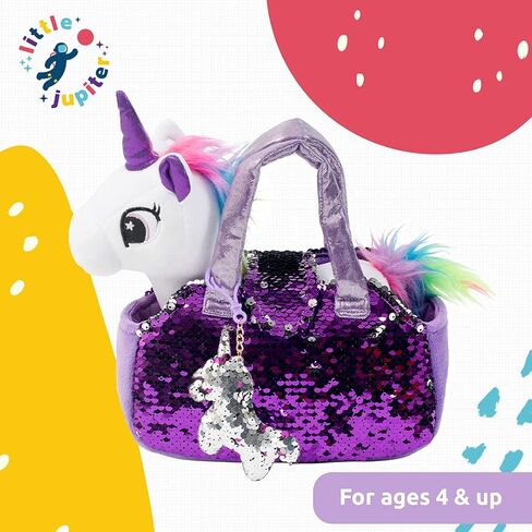 Little Jupiter Pet Plush Set with Purse w/Reversible Sequins & Charm - Stuffed Animal Toy for Kids Ages 4-5 - 6-7 - Stuffed Animal Purse - Stuffed Animals for Girls - (Pink Labradoodle) in Kuwait
