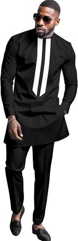 African Men's Formal Clothes Dashiki Shirt and Pant Two Piece Suit Traditional Long Sleeve Outfits in Saudi Arabia