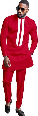African Men's Formal Clothes Dashiki Shirt and Pant Two Piece Suit Traditional Long Sleeve Outfits in Saudi Arabia