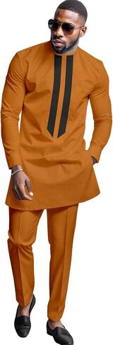African Men's Formal Clothes Dashiki Shirt and Pant Two Piece Suit Traditional Long Sleeve Outfits in Saudi Arabia