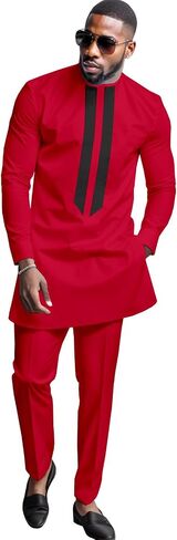 African Men's Formal Clothes Dashiki Shirt and Pant Two Piece Suit Traditional Long Sleeve Outfits in Saudi Arabia