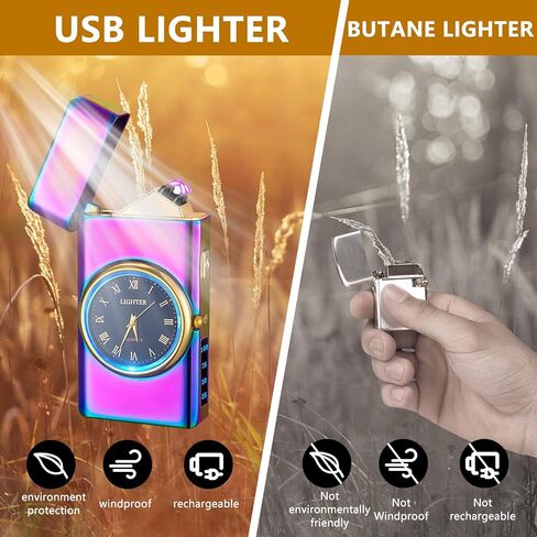 Watch Lighetr,Electric Lighter,Dual Arc Plasma Lighter,USB Lighter Rechargeable with Battery Display,Cool Lighter with Clock & Flashlight,Unique Gift for Men and Women (Dolphin Black) in Kuwait