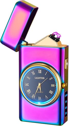 Watch Lighetr,Electric Lighter,Dual Arc Plasma Lighter,USB Lighter Rechargeable with Battery Display,Cool Lighter with Clock & Flashlight,Unique Gift for Men and Women (Dolphin Black) in Kuwait
