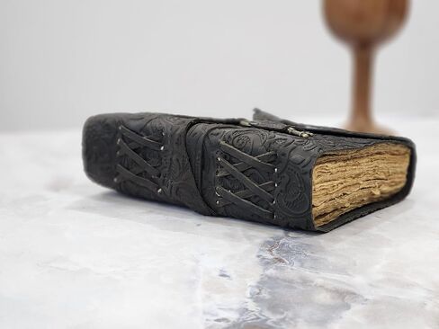 Embossed Leather Journal with Antique Key Vintage Pages Handmade Journal Leather Sketchbook Notepad Leather Travel Journal Book of Shadows Leather grimoire (Black, 10x7 Inch) in Saudi Arabia