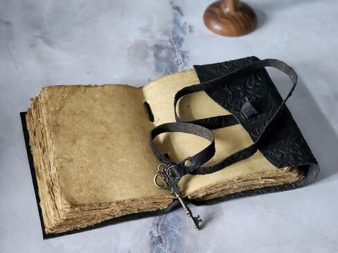 Embossed Leather Journal with Antique Key Vintage Pages Handmade Journal Leather Sketchbook Notepad Leather Travel Journal Book of Shadows Leather grimoire (Black, 10x7 Inch) in Saudi Arabia