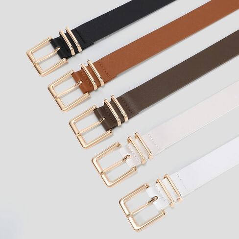 SANSTHS 3 PACK Women Leather Belts for Jeans Pants Dresses Fashion Ladies Waist Belt with Gold Square Buckle in Saudi Arabia