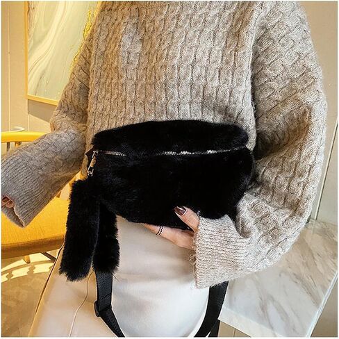 Fuzzy Fanny Pack for Women Faux Fur Belt Bum Bag with Adjustable Strap Waist Pouch Casual Crossbody Purse for Travel in Kuwait