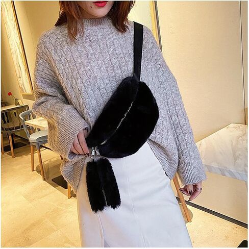 Fuzzy Fanny Pack for Women Faux Fur Belt Bum Bag with Adjustable Strap Waist Pouch Casual Crossbody Purse for Travel in Kuwait